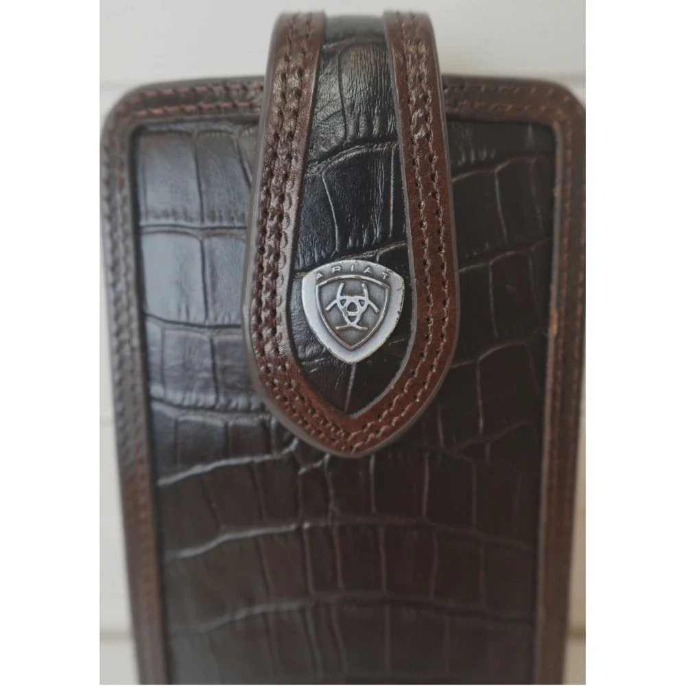 Ariat Black Croc Print Chocolate Trim Large Cell Phone Case Magnet Flap *NO CLIP